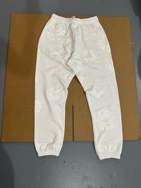 Men's White Floral Embossed Jogger Sweatpants